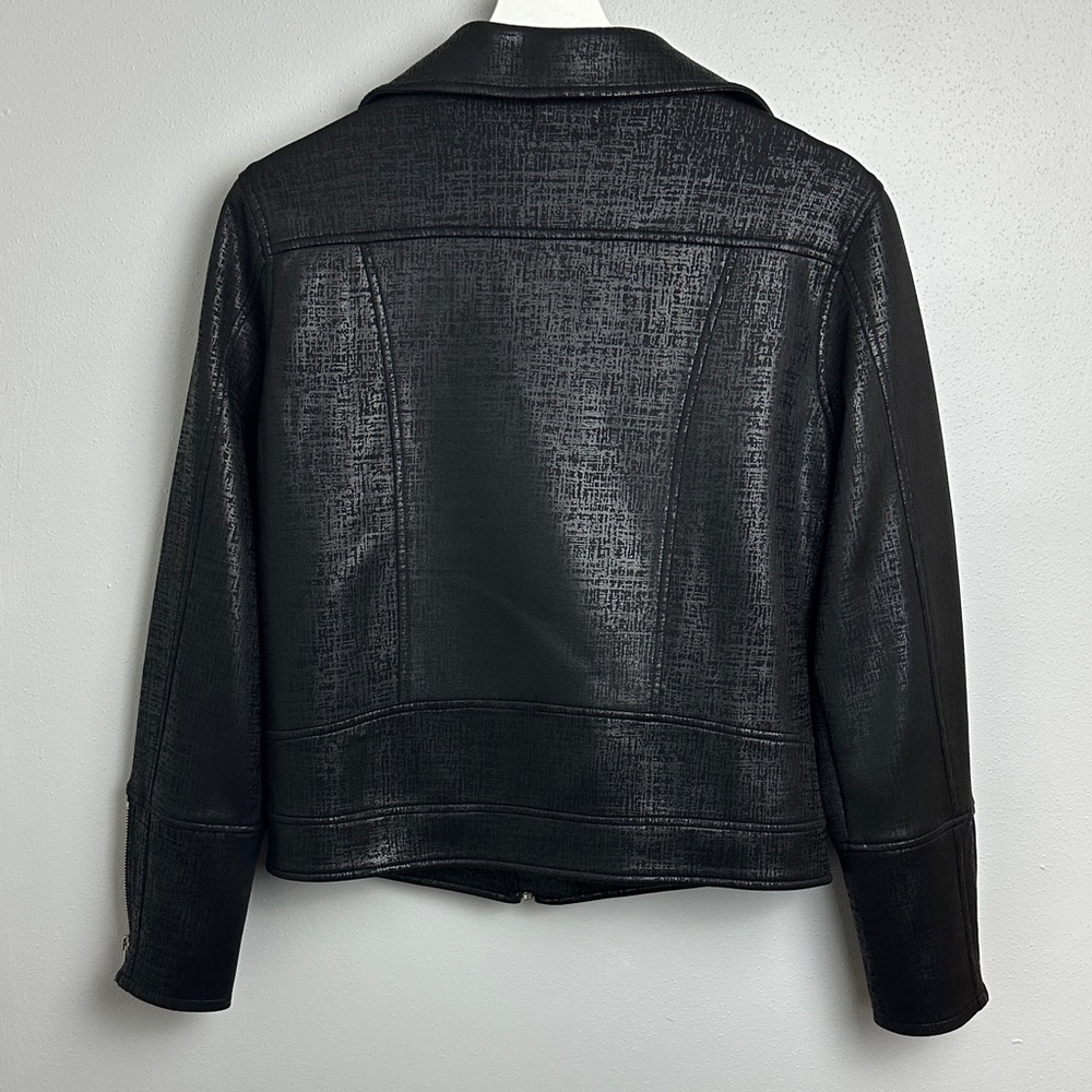 Shinestar Black Textured Jacket Leather Look- Soft Fabric Feel - Picture 3 of 10